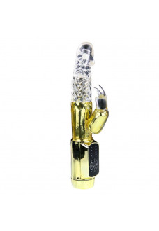 Золотистый вибратор Gold Rabbit Prince с ротацией - 21,5 см.