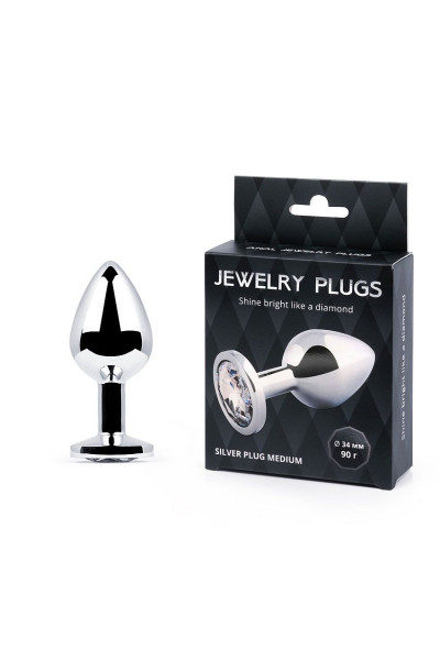 Анальная пробка SILVER PLUG MEDIUM с прозрачным кристаллом - 8,2 см. Анальная пробка SILVER PLUG MEDIUM с прозрачным кристаллом - 8,2 см.