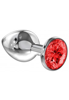 Большая серебристая анальная пробка Diamond Red Sparkle Large с красным кристаллом - 8 см.