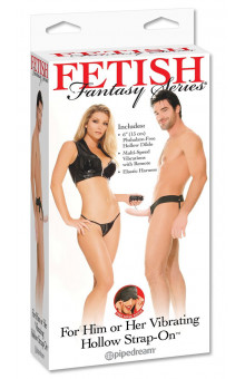 Полый страпон унисекс телесного цвета с вибрацией For Him or Her Vibrating Hollow Strap-On - 15 см.